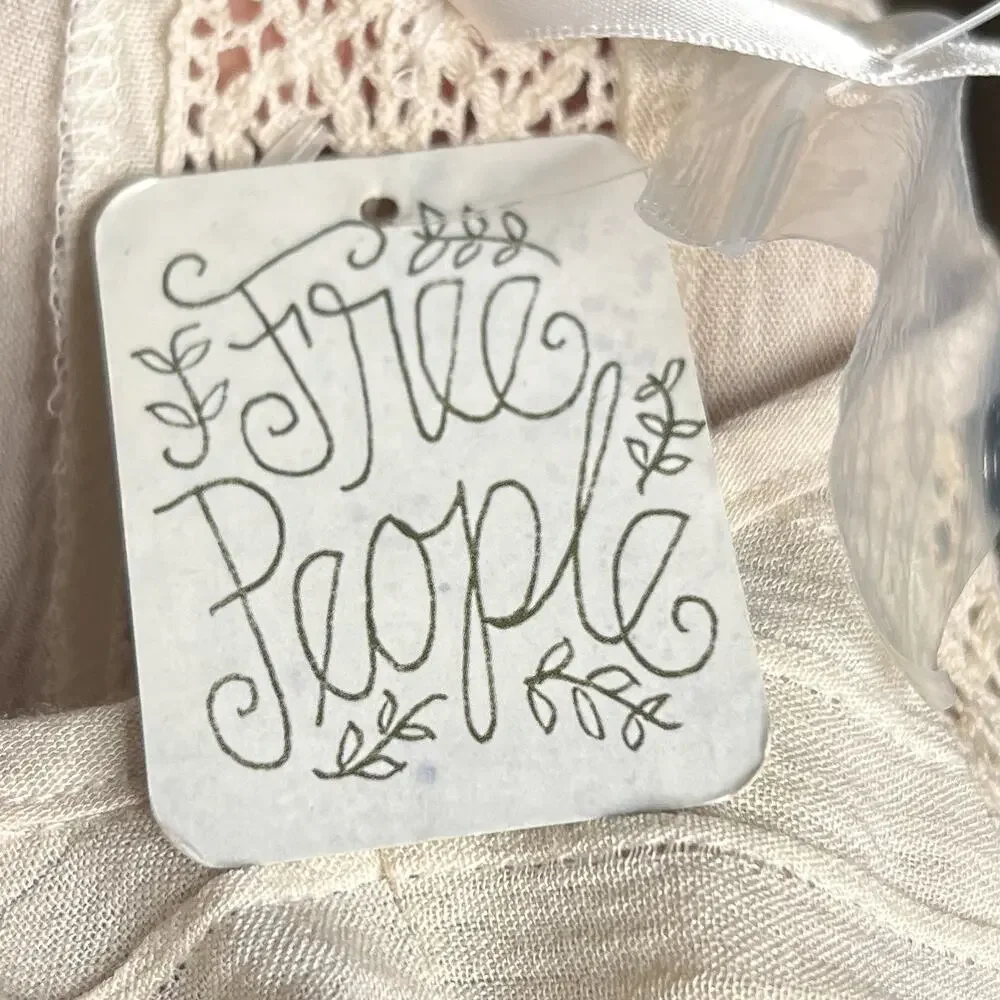 Free People Sweet Treat Mini Shirt Dress Crinkle Long Sleeve Tunic Cream Peasant